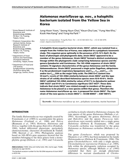 Halomonas Marisflavae Sp. Nov., a Halophilic Bacterium Isolated from the Yellow Sea in Korea