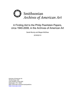 A Finding Aid to the Philip Pearlstein Papers, Circa 1940-2008, in the Archives of American Art