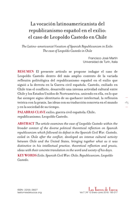 La Vocación Latinoamericanista Del Republicanismo Español En El Exilio: El Caso De Leopoldo Castedo En Chile