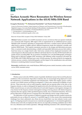 Surface Acoustic Wave Resonators for Wireless Sensor Network Applications in the 433.92 Mhz ISM Band