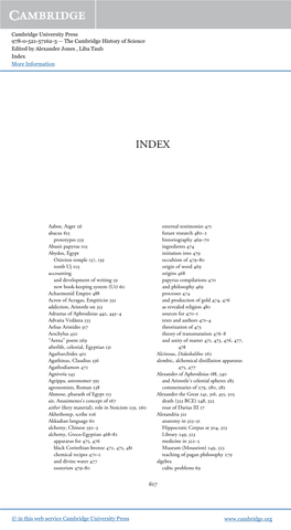 Cambridge University Press 978-0-521-57162-3 — the Cambridge History of Science Edited by Alexander Jones , Liba Taub Index More Information