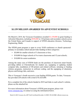 1.159 Million Awarded to Adventist Schools