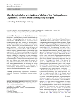 Morphological Characterization of Clades of the Psathyrellaceae (Agaricales) Inferred from a Multigene Phylogeny