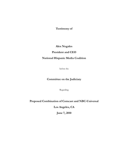 Testimony of National Hispanic Media Coalition President & CEO, Alex