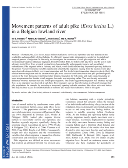 Movement Patterns of Adult Pike (Esox Lucius L.) in a Belgian Lowland River