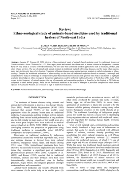 Review: Ethno-Zoological Study of Animals-Based Medicine Used by Traditional Healers of North-East India