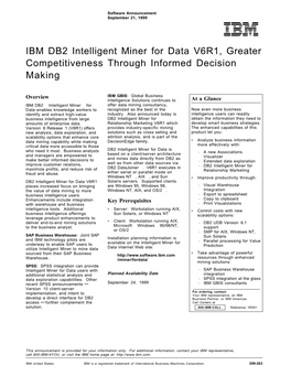 IBM DB2 Intelligent Miner for Data V6R1, Greater Competitiveness Through Informed Decision Making