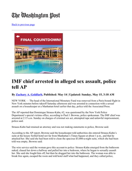 IMF Chief Arrested in Alleged Sex Assault, Police Tell AP