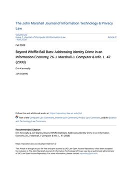 Addressing Identity Crime in an Information Economy, 26 J