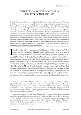 Perceptions of Procopius in Recent Scholarship