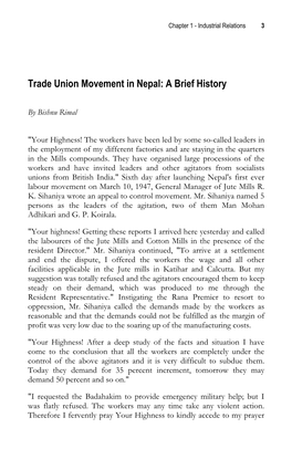 Trade Union Movement in Nepal: a Brief History