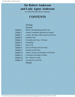 Sir Robert Anderson - Table of Contents Sir Robert Anderson and Lady Agnes Anderson by Arthur Posonby Moore-Anderson CONTENTS