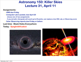 Astronomy 150: Killer Skies Lecture 31, April 11