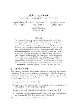 In a Day's Work: Password Cracking for the Rest of Us 1 Introduction