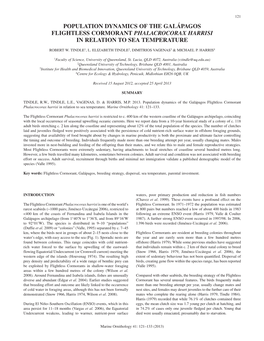 Population Dynamics of the Galápagos Flightless Cormorant Phalacrocorax Harrisi in Relation to Sea Temperature