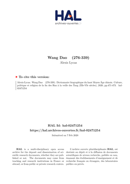 Wang Dao 王導 (276-339) », Dans F
