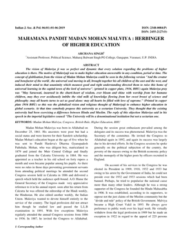 Mahamana Pandit Madan Mohan Malviya : Herbinger of Higher Education