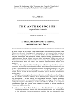 THE ANTHROPOCENE! Beyond the Natural? …………………………………………………………………………