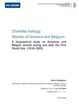 Charlotte Kellogg: Women of America and Belgium a Biographical Study on American and Belgian Women During and After the First World War