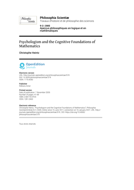 Psychologism and the Cognitive Foundations of Mathematics