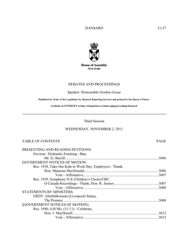 HANSARD 11-37 DEBATES and PROCEEDINGS Speaker