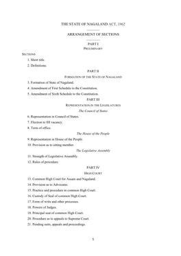 The State of Nagaland Act, 1962 ___Arrangement Of