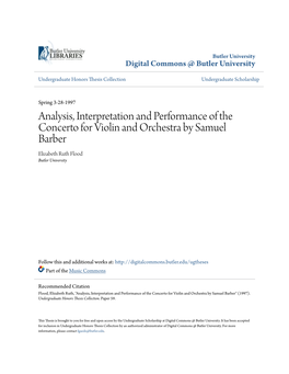 Analysis, Interpretation and Performance of the Concerto for Violin and Orchestra by Samuel Barber Elizabeth Ruth Flood Butler University