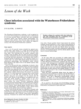 Chest Infection Associated with the Waterhouse-Friderichsen Syndrome