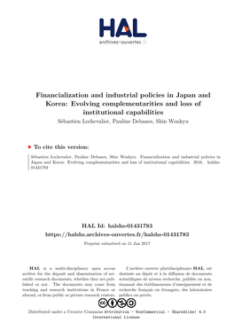 Financialization and Industrial Policies in Japan and Korea