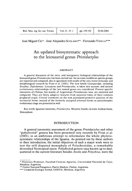 An Updated Biosystematic Approach to the Leiosaurid Genus Pristidactylus