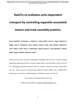 Rab27a Co-Ordinates Actin-Dependent Transport