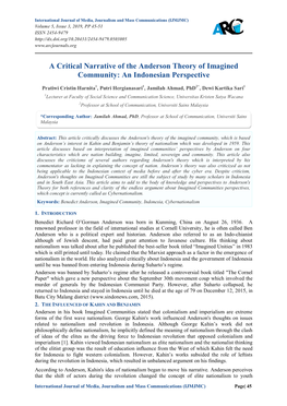 A Critical Narrative of the Anderson Theory of Imagined Community: an Indonesian Perspective