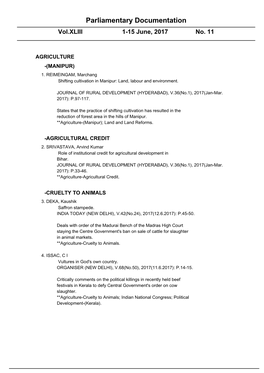 Parliamentary Documentation Vol.XLIII 1-15 June, 2017 No