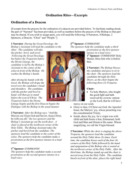 Ordination Rites—Excerpts Ordination of a Deacon