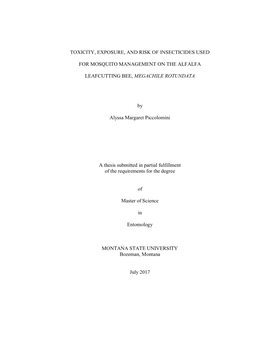 Toxicity, Exposure, and Risk of Insecticides Used