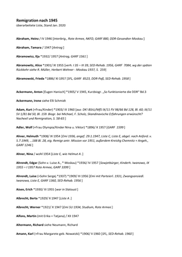 Remigration Nach 1945 Überarbeitete Liste, Stand Jan