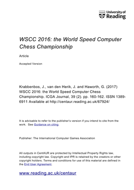 WSCC 2016: the World Speed Computer Chess Championship