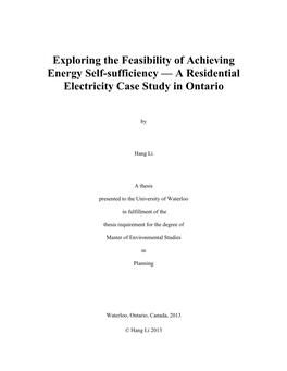 A Residential Electricity Case Study in Ontario