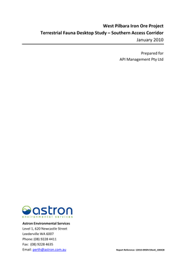 West Pilbara Iron Ore Project Terrestrial Fauna Desktop Study – Southern Access Corridor January 2010