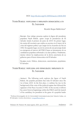 Nayib Bukele: Populismo E Implosión Democrática En El Salvador