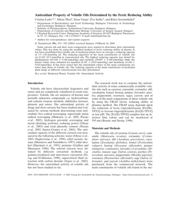 Antioxidant Property of Volatile Oils Determined by the Ferric Reducing