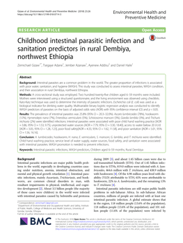 Childhood Intestinal Parasitic Infection and Sanitation Predictors in Rural