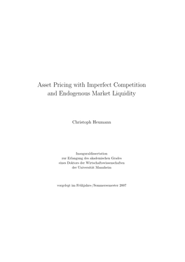 Asset Pricing with Imperfect Competition and Endogenous Market Liquidity