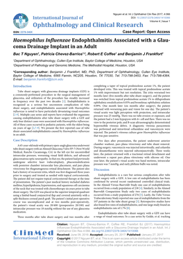 Haemophilus Influenzae Endophthalmitis Associated with A