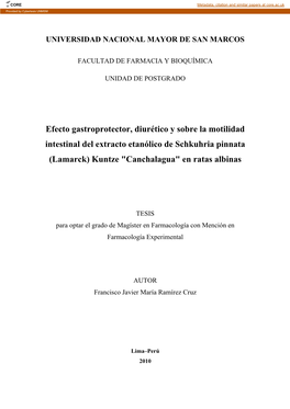 Efecto Gastroprotector, Diurético Y Sobre La Motilidad Intestinal Del Extracto Etanólico De Schkuhria Pinnata (Lamarck) Kuntze 