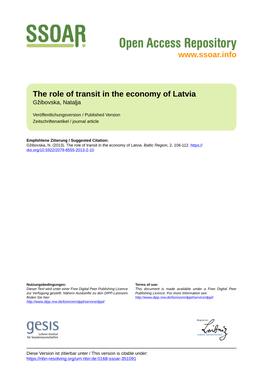 The Role of Transit in the Economy of Latvia