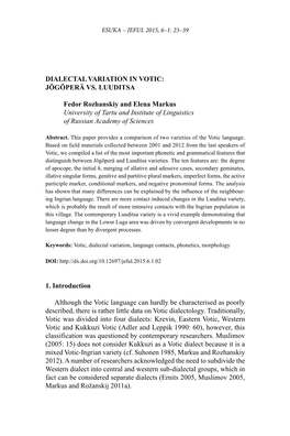 Dialectal Variation in Votic: Jõgõperä Vs