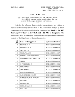 CJR No. 24/2018 HIGH COURT of KARNATAKA, BENGALURU, DATED: 23Rd JANUARY, 2019