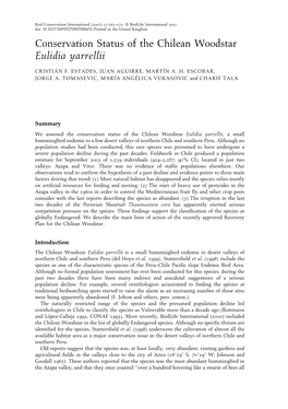 Conservation Status of the Chilean Woodstar Eulidia Yarrellii