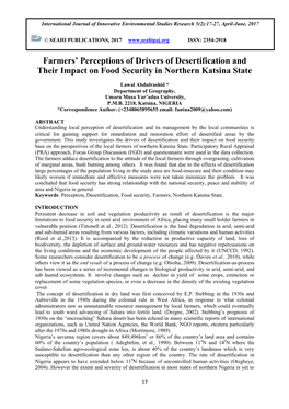 Farmers' Perceptions of Drivers of Desertification and Their Impact On